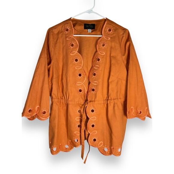 Bob Mackie Jackets & Blazers - Bob Mackie Women’s Medium Orange Embroidered Front Tie Wearable Art Jacket